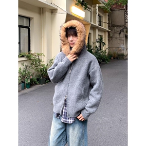 美式重磅灰色毛衣棒球服外套简约宽松百搭开衫针织衫外套NB274P75