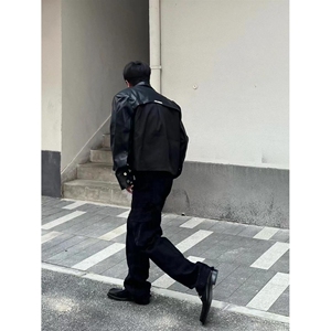 高级小众解构pu皮衣拼接机车皮衣短外套男痞帅夹克潮牌NB86P70
