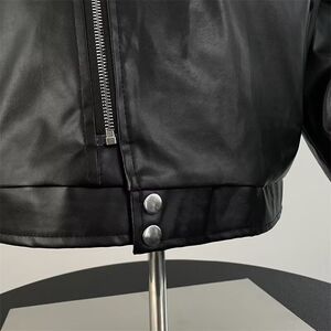 美式街头小众设计感PU皮衣高街休闲连帽斜拉链机车服夹克PJ10 P60图片