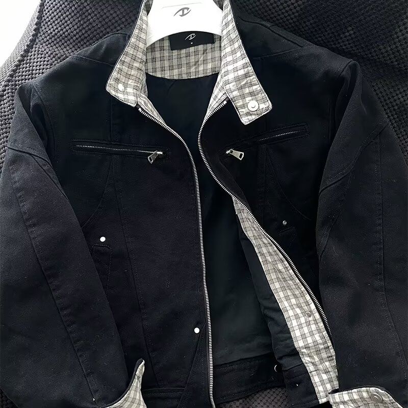 秋格子男士美式复古底特律夹克翻领休闲外套潮流上衣男SK118P85,男装夹克,电商D256-2(原A064-2)