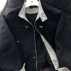 秋格子男士美式复古底特律夹克翻领休闲外套潮流上衣男SK118P85