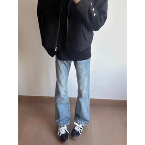 高级感美式高街cleanfit牛仔裤男修身显瘦复古直筒微喇裤GJ320P45图片