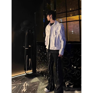 美式复古高街白色皮衣外套小众高级感短款机车服夹克潮SK22P85图片