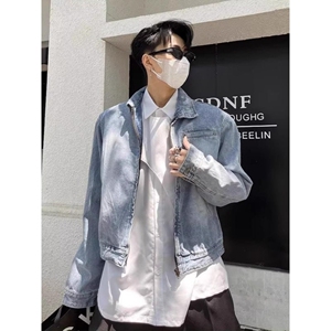 高级感渐变水洗垫肩拉链美式复古夹克外套设计感牛仔衣JJ07 P65图片