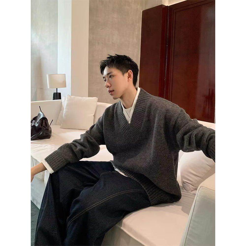 秋冬新开衫毛衣美式复古休闲慵懒风V领针织衫男纯色外套NB210P65,男装针织衫/毛衣,电商D256-2(原A064-2)