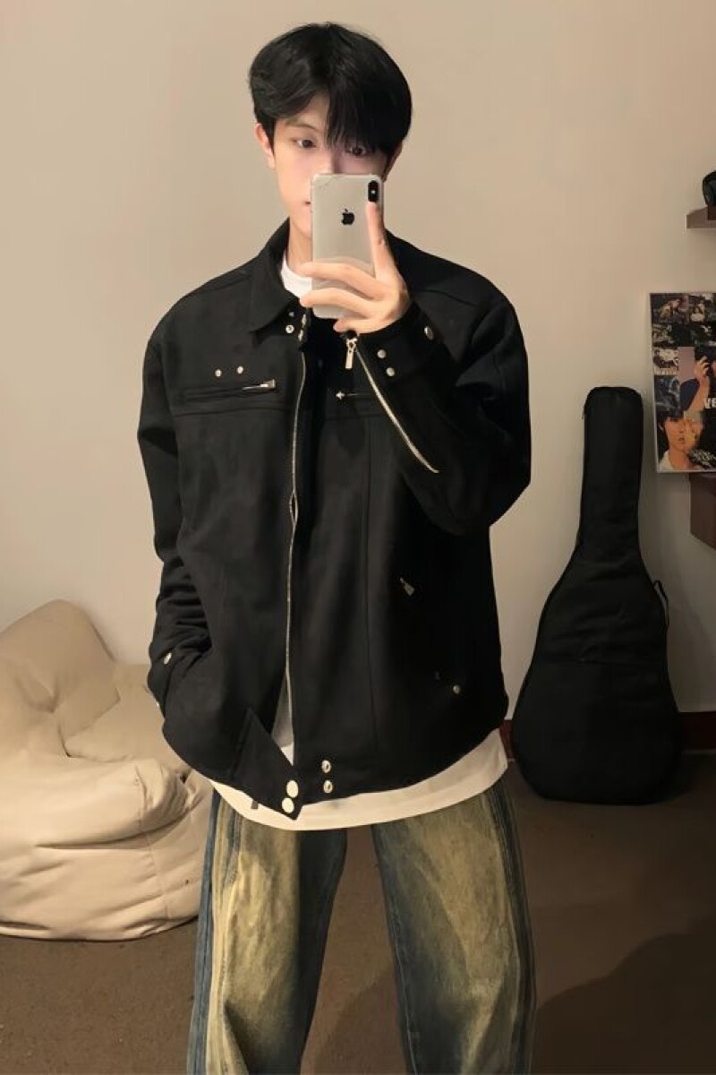 款解构外套男潮高级感黑色行政夹克美式复古棒球服SK24P65,男装夹克,电商D256-2(原A064-2)
