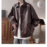 复古皮衣外套男士高级感潮牌宽松pu皮翻领夹克SK23P65，男装皮衣，电商D256-2(原A064-2)