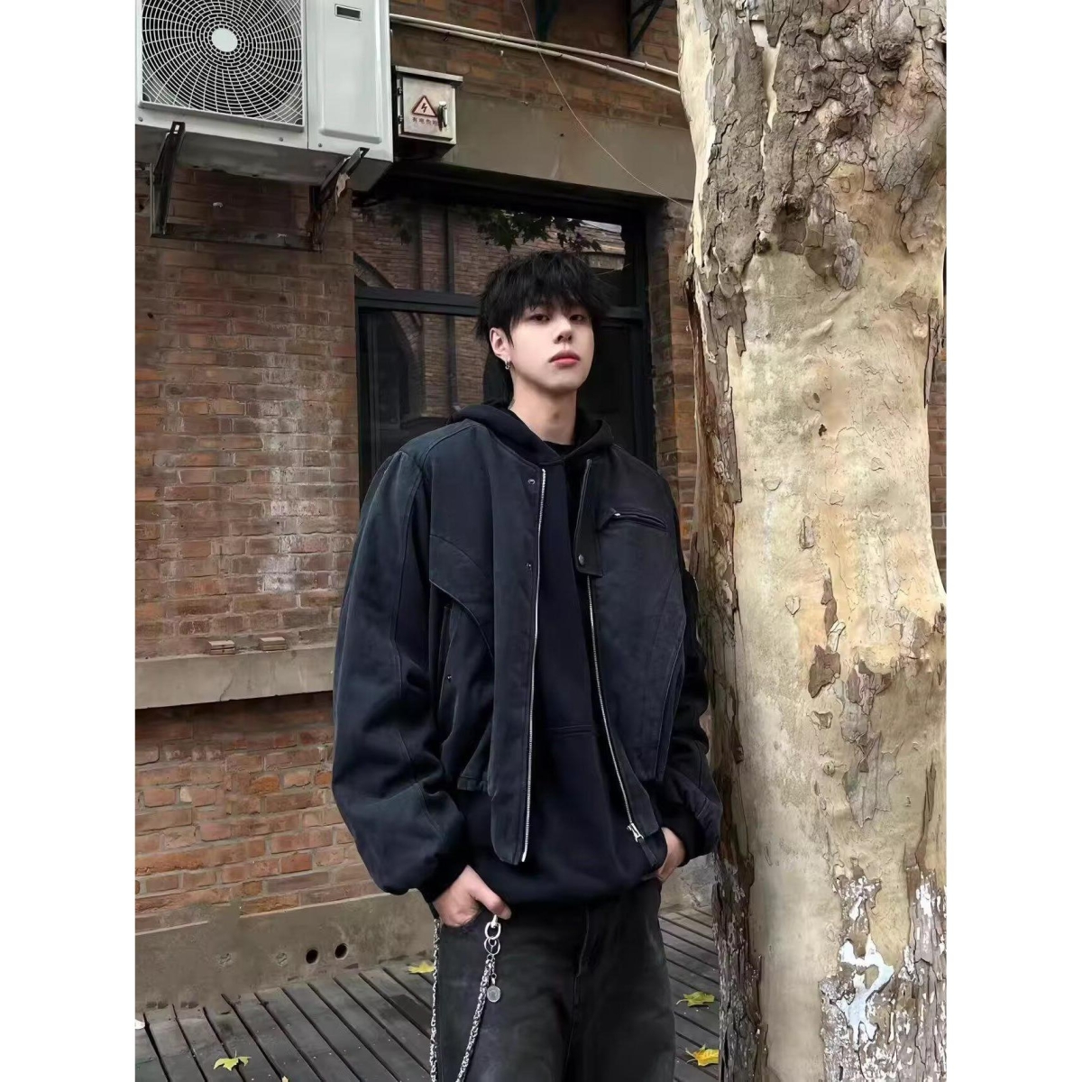 痞帅外套男ins高街潮牌港风日系原宿风韩版潮流宽松夹克J678P95，男装夹克，电商D256-2(原A064-2)
