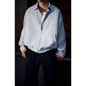 已出货niuniu松弛蓝白条纹夹克翻领衬衫领夹克衫外套男JKK27p70图片