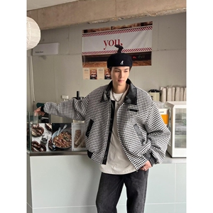 港风新款潮流时髦个性配皮造型宽松休闲夹克外套情侣款B112 P70图片