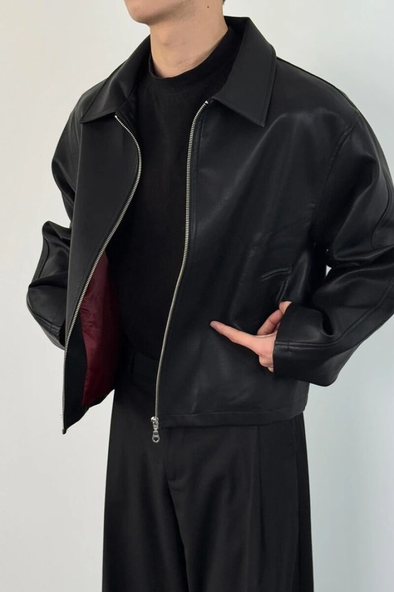 美式复古Cleanfit可拉红内里皮衣外套高级短宽pu皮夹克NB196p65,男装夹克,电商D256-2(原A064-2)