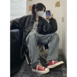 欧美高街复古轮廓机车夹克潮牌情侣宽松防风皮衣外套秋冬B113P55，男装夹克，电商D256-2(原A064-2)