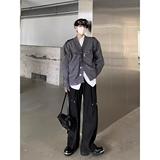 小众设破坏拉链V领开衫毛衣秋冬季美式高街vibe针织外套NB386P65，男装针织衫/毛衣，电商D256-2(原A064-2)