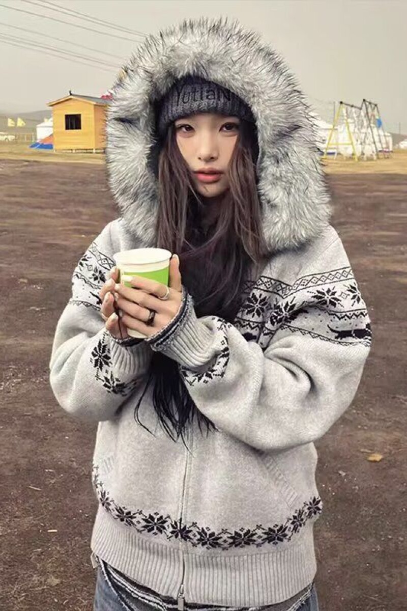 毛衣开衫休闲雪花图案拉链外套加厚费尔岛毛领针织线衫NB379P70,男装针织衫/毛衣,电商D256-2(原A064-2)