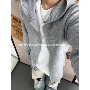 慵懒风双拉链针织连帽开衫卫衣美式复古软糯毛衣外套NB228 P45特图片