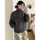 复古双拉链短款修身立领夹克男女春秋新款工装外套潮WT01P80，男装夹克，电商D256-2(原A064-2)