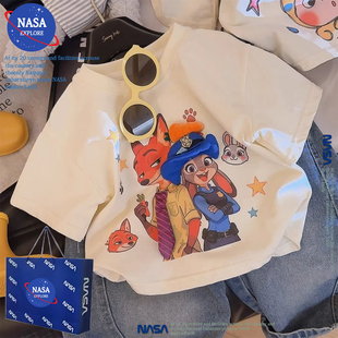 NASA儿童疯狂动物城卡通立体玩偶短袖T恤夏季新款男女童纯棉上衣