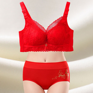 大红色本命年内衣套装女士小胸聚拢无钢圈结婚新娘喜鹊上托文胸罩