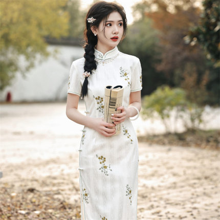 2025夏新款复合蕾丝绣花旗袍连衣裙清新日常改良少女年轻款旗袍
