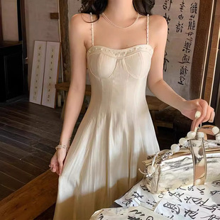 显身材海边度假长裙子气质吊带连衣裙女夏高级感 2025香槟色修身