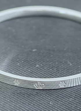 999纯银手镯女实心镯子皇冠爱心刻花足银送女友礼物14.09克55#