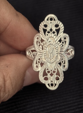 彝阿朵凉山彝族手工银饰戒指镂空花纹民族风配饰配料配件花朵婚戒