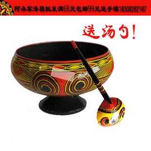 凉山彝族漆器汤钵汤碗木柯纯手工实木餐具民族风特色旅游纪念包邮
