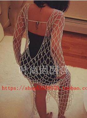 欧美热销大气长款带钻夜店身体链