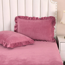 冬季 纯色枕头套短毛细绒单人花边枕芯套 加厚保暖水晶绒枕套一对装