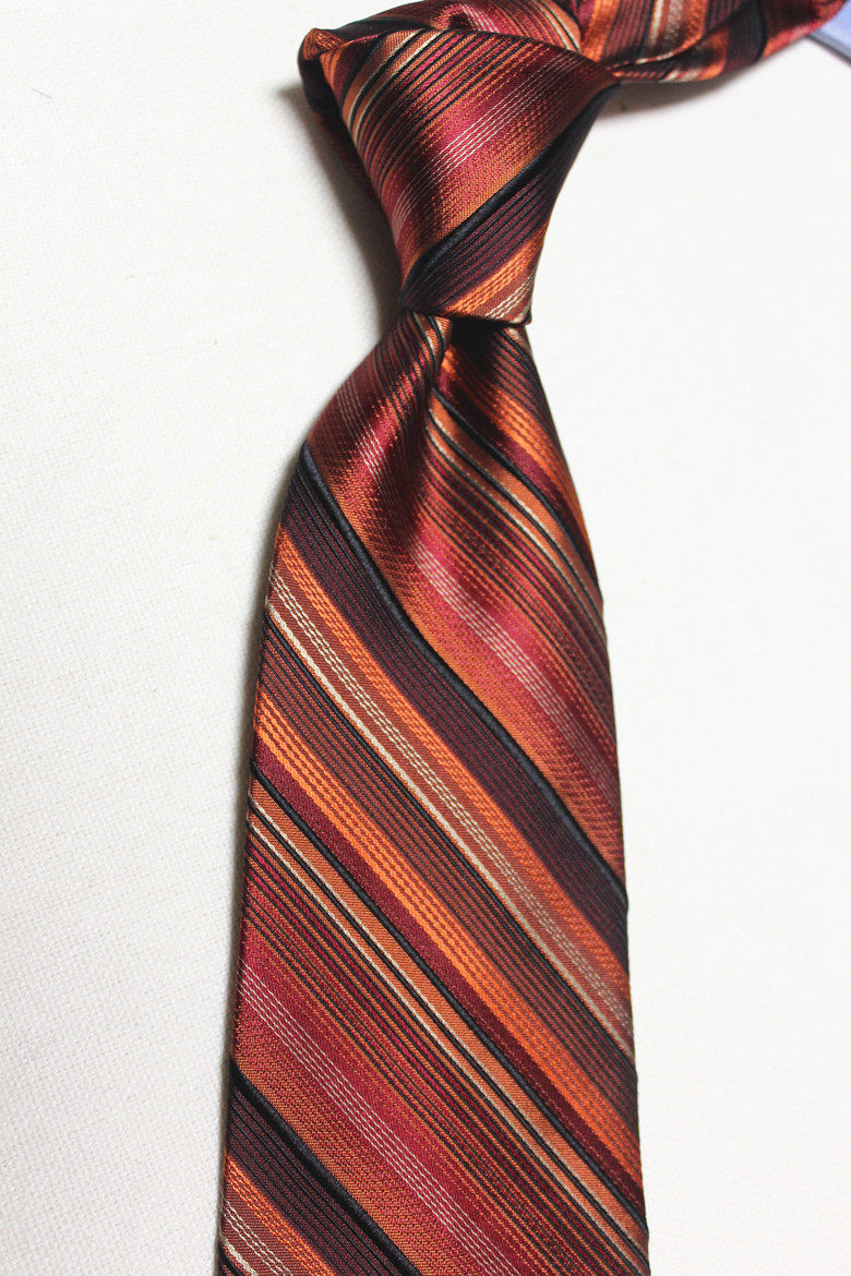 外贸纯原桑蚕丝提花手打领带真丝色织橘色条纹绅士男正装9.8cm