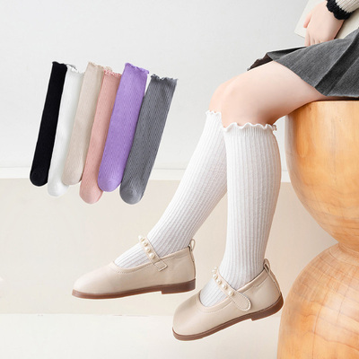 女童长筒袜子春秋木耳边
