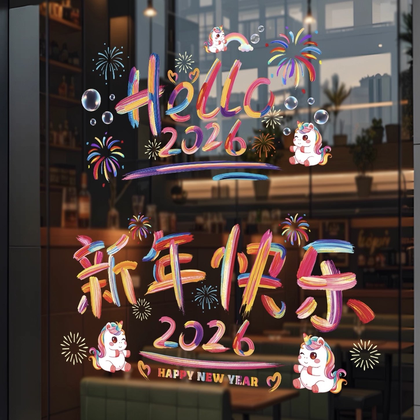 马年窗花装饰静电贴玻璃福字贴纸2026新年橱窗春节过年场景布置