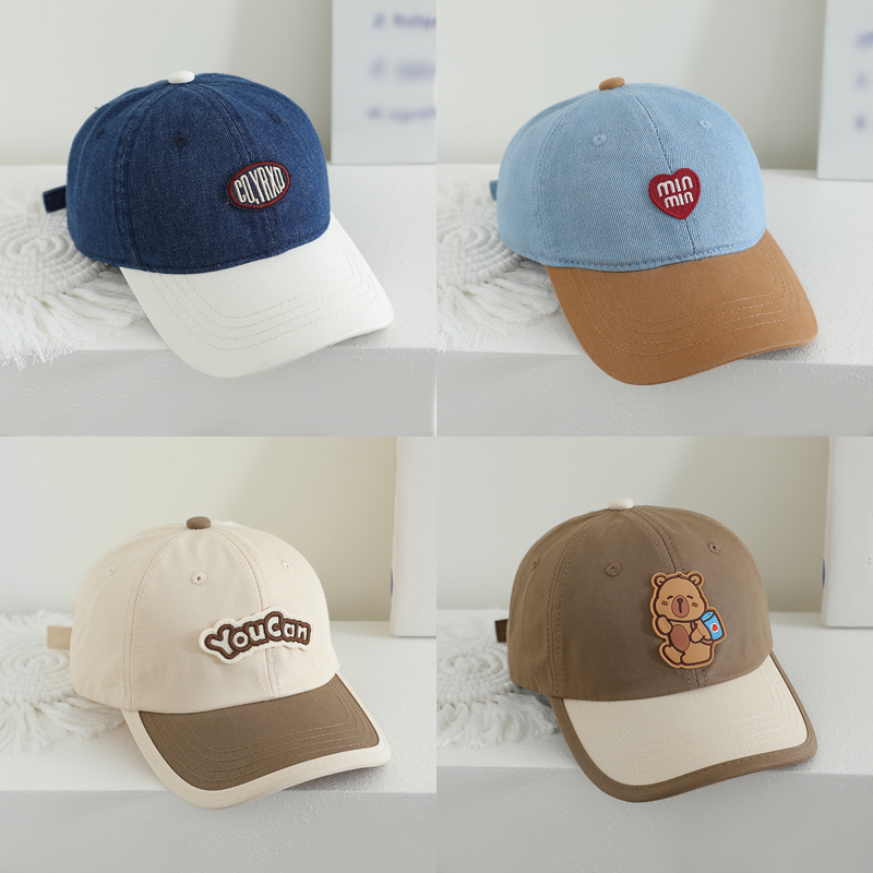 ins字母鸭舌帽子女百搭显脸小防晒遮阳棒球帽男童遮脸牛仔帽拼色