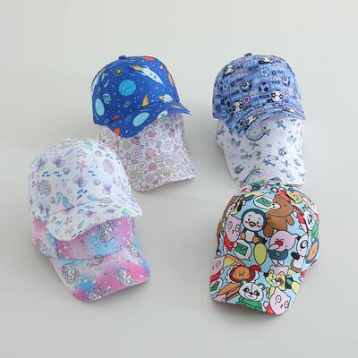 儿童帽子卡通涂鸦春季棒球帽恐龙挖机遮阳鸭舌帽男女童防风太阳帽