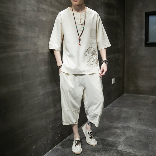 男款棉麻中式家居服睡衣刺绣