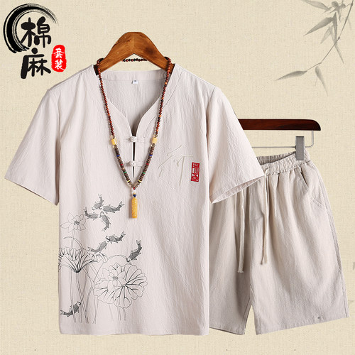 棉麻夏季短裤休闲唐装汉服睡衣