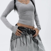 新款 街舞腰链臀巾亮片流苏腰带屁帘腰巾 爵士舞配饰三角巾网红同款