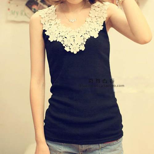 钩花糖果色缕空蕾丝钩花背心