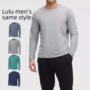 跨境外贸lulu男士同款运动长袖户外健身速干T恤弹力休闲上衣