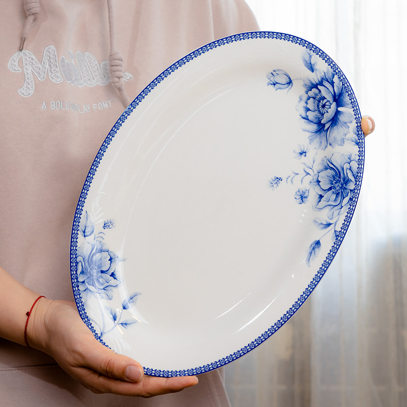 鱼盘陶瓷椭圆形釉下彩骨瓷蒸鱼盘