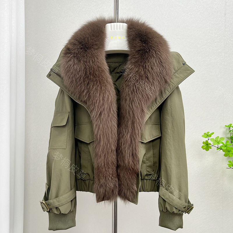 2025新款狐狸大毛领派克服羽绒内胆皮毛一体年轻时尚皮草外套女冬