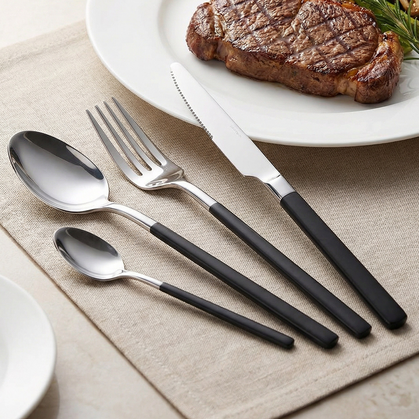onlycook高档欧式304不锈钢刀叉套装西餐餐具专用牛排刀黑色手柄