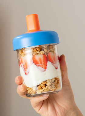 onlycook便携早餐杯带勺子玻璃隔夜麦片燕麦杯水果酸奶杯外带杯子
