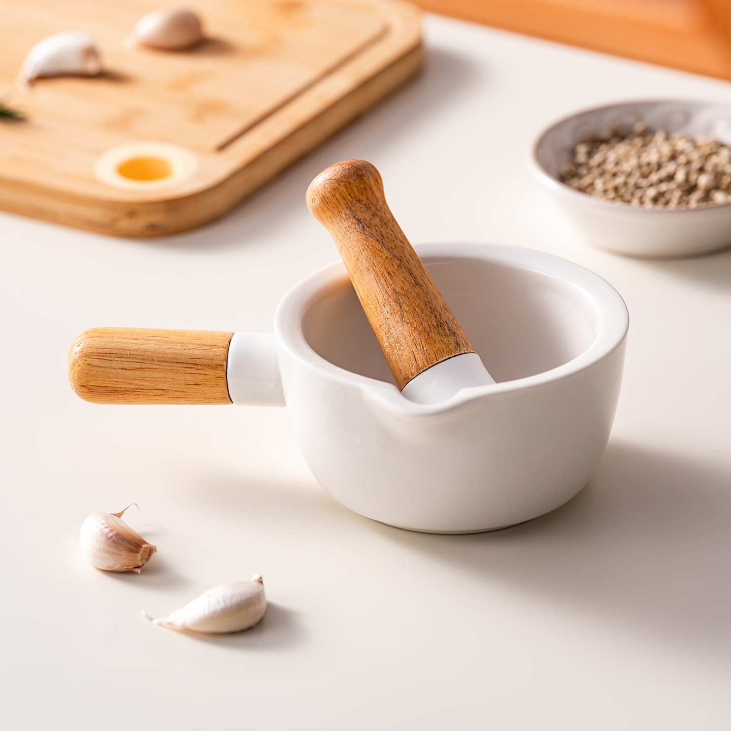 onlycook陶瓷捣蒜器带手柄研磨器