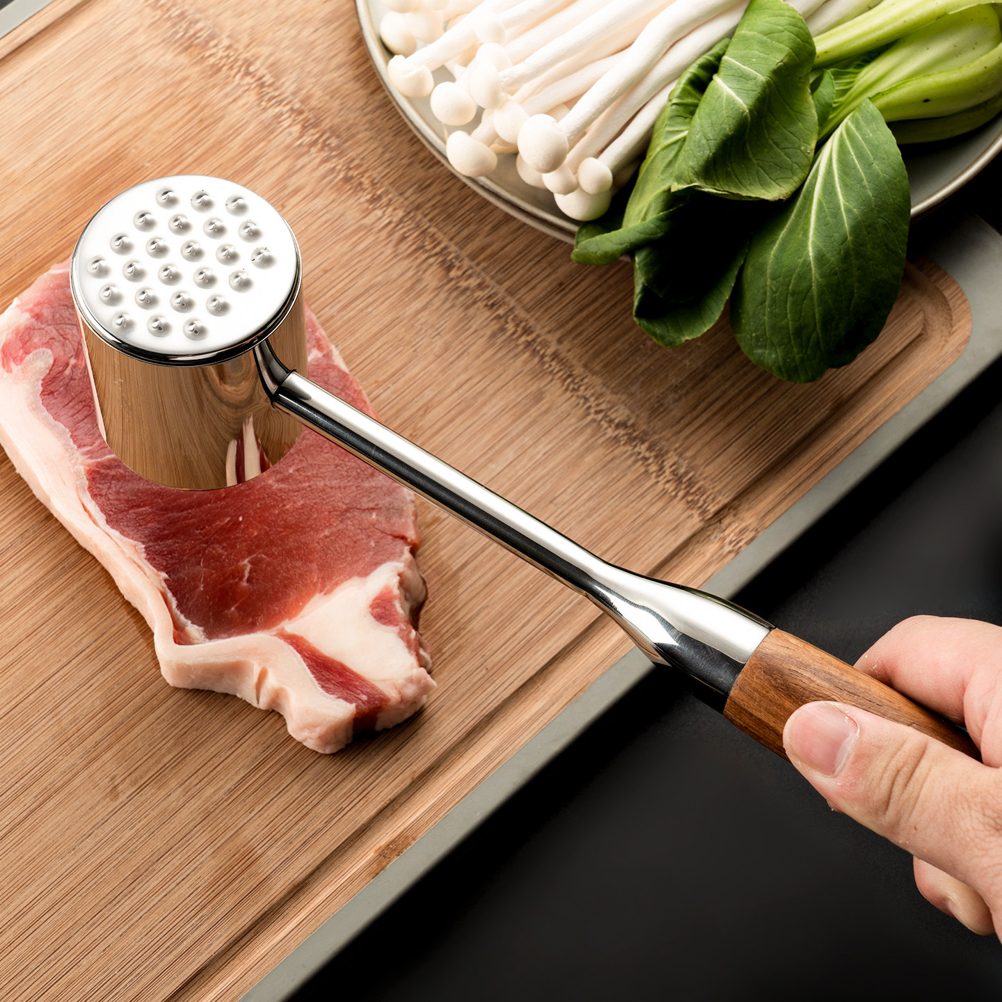 onlycook 304不锈钢松肉锤敲肉锤牛排专用锤子厨房牛肉大排锤肉器