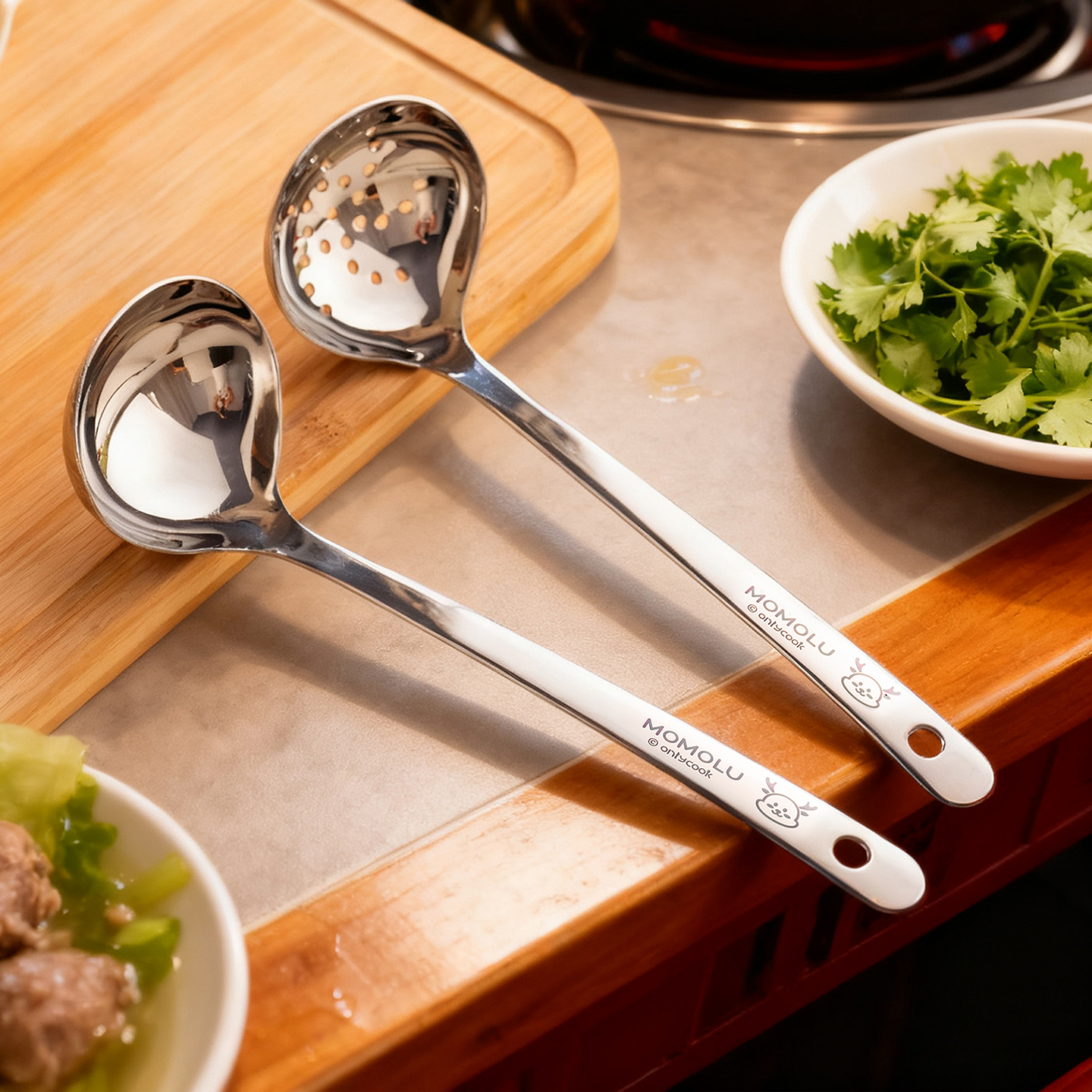 onlycook长柄316L钢火锅汤勺漏勺