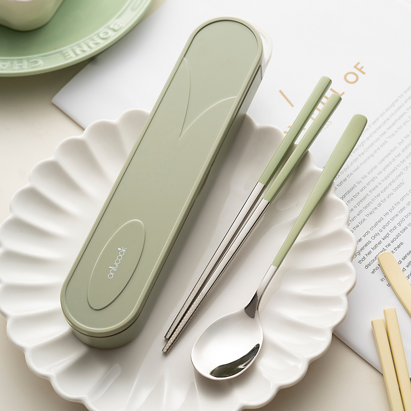 onlycook 学生便携餐具304不锈钢儿童筷勺套装筷子勺子个人专用盒