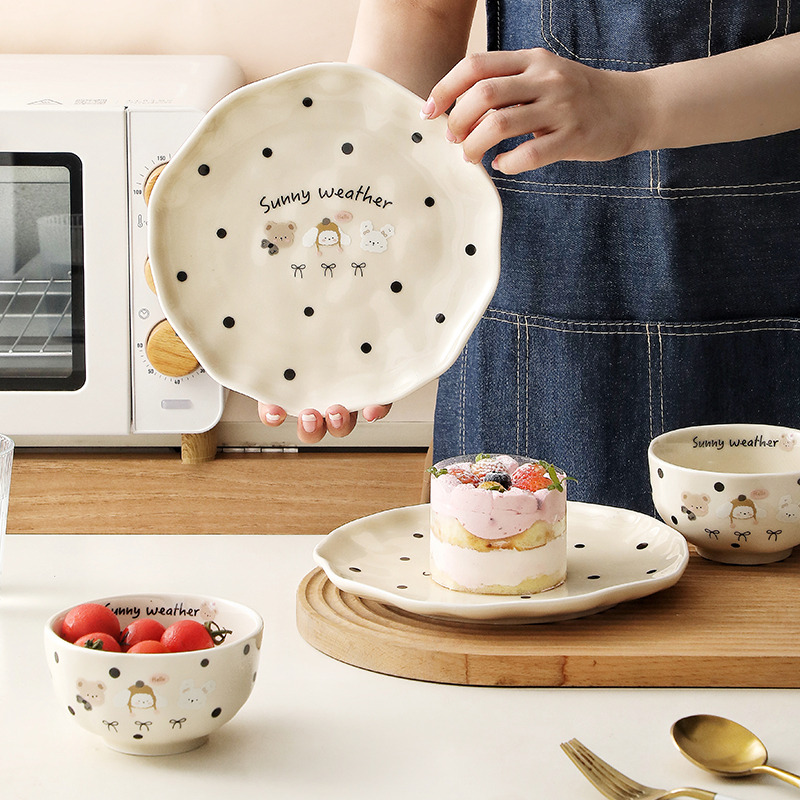 onlycook可爱ins风碗盘套装釉下彩陶瓷米饭碗碟子盘子一人食餐具