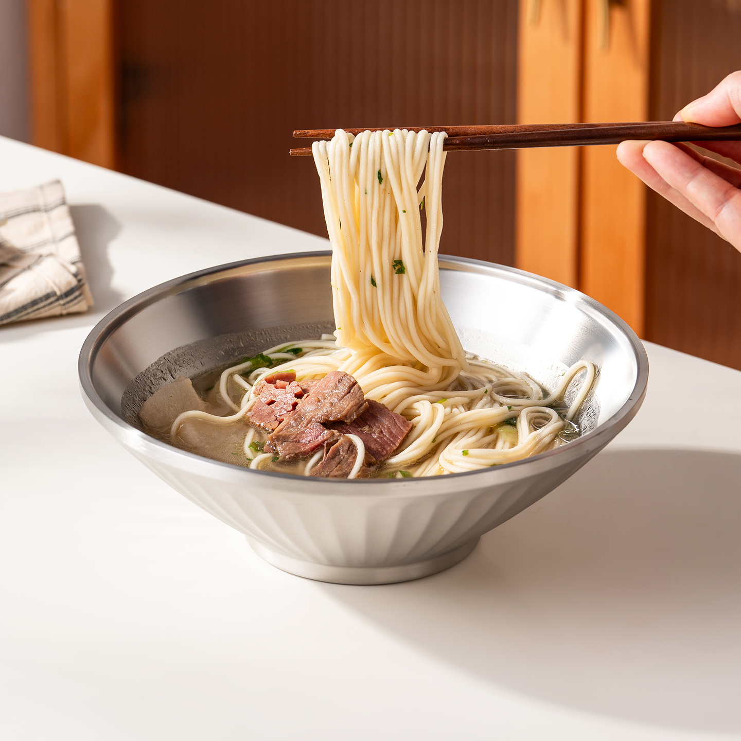 onlycook双层防烫316L不锈钢面碗