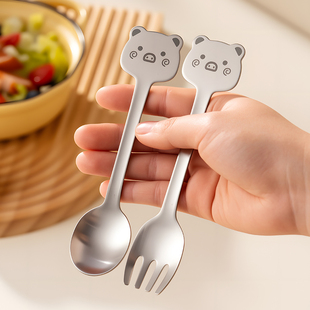 onlycook可爱儿童勺子叉子套装 316不锈钢小汤匙宝宝吃饭水果餐具